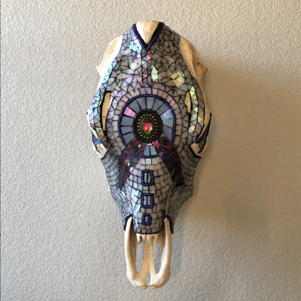 Handmade mosaic steer skull